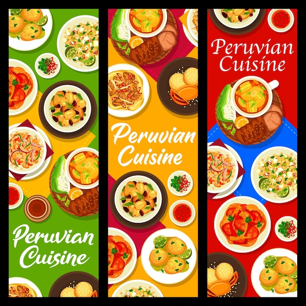 Vector peruvian cuisine restaurant food vertical banners