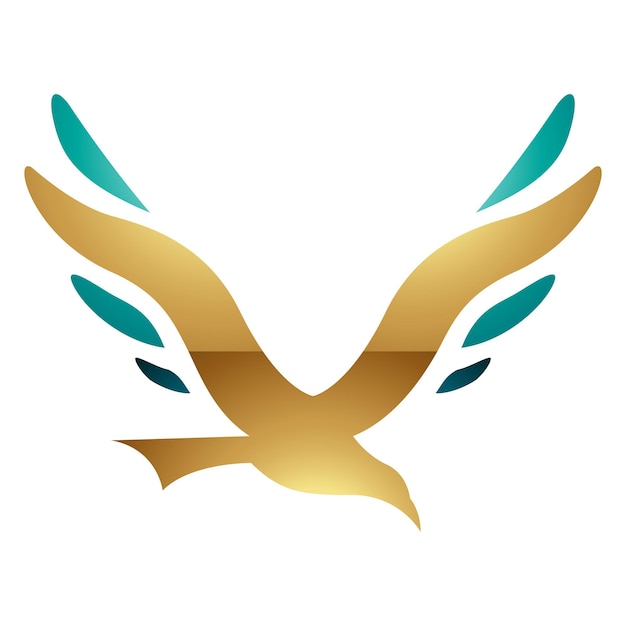 Vector perzisch groen en goud glanzend vogelvormig letter v pictogram op een witte achtergrond