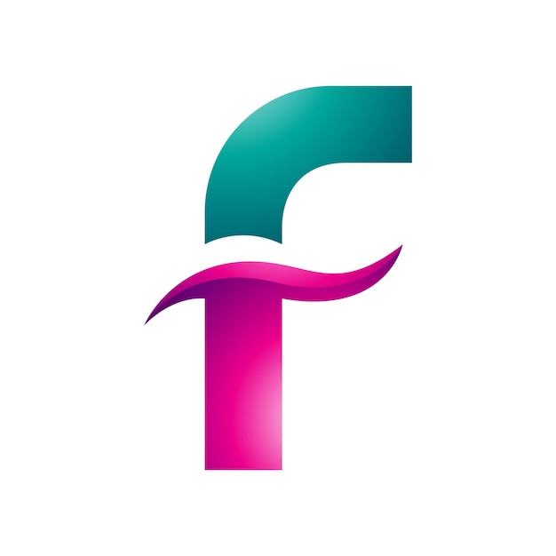 Perzisch Groen en Magenta Glansende Letter F Icon met Spiky Waves