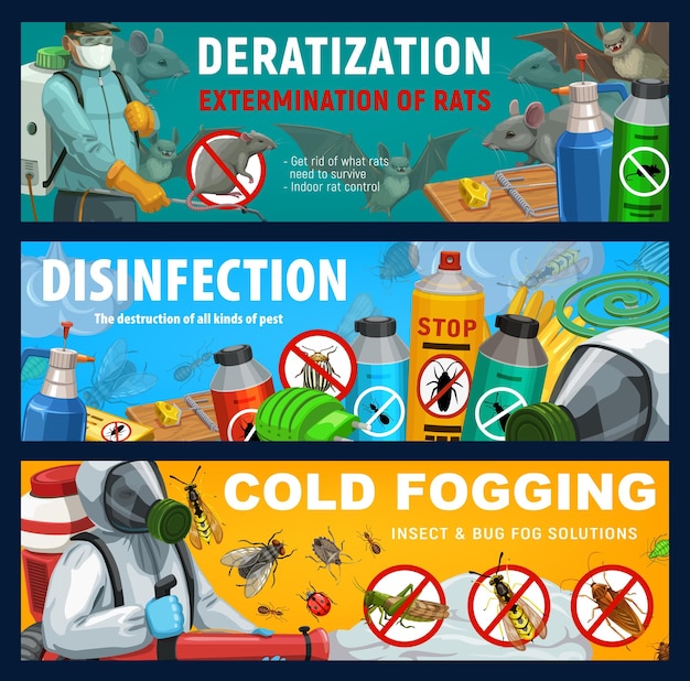 Vector pest control banners disinfection deratization