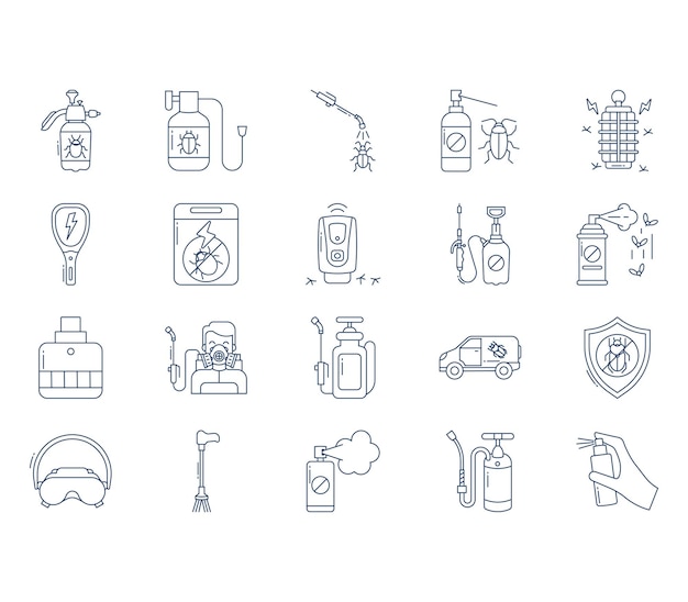 Pest control and cleaning services icon set