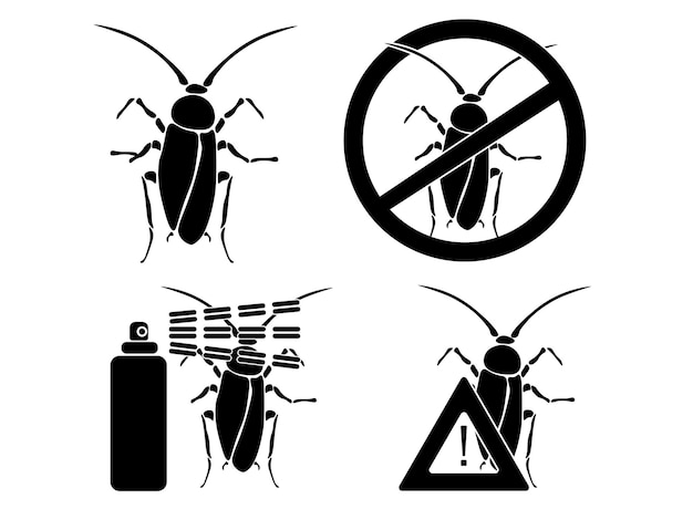 Pest control icon set of silhouettes about the fight against cockroaches