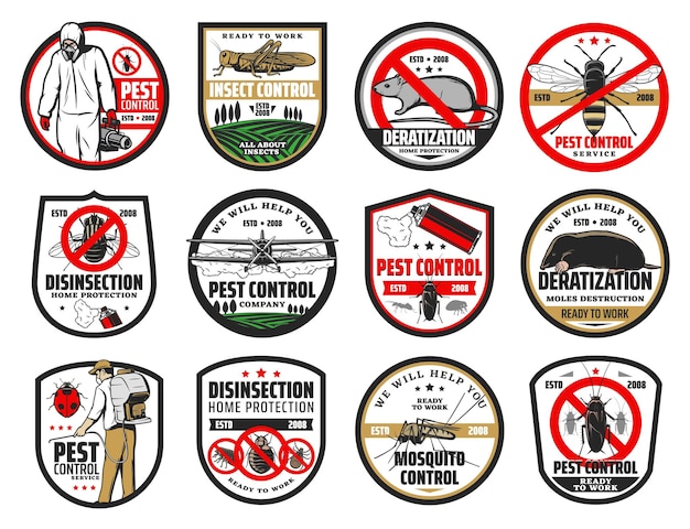 Vector pest control icons pest bugs and insects