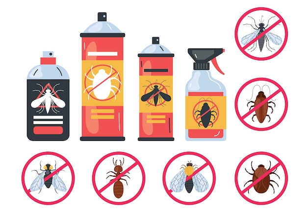 Vector pest control insect service disinfection poison isolated set vector flat graphic design