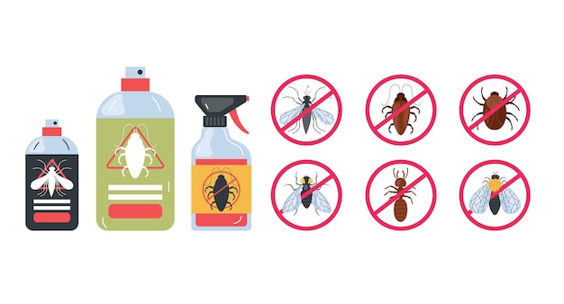 Pest control insect service disinfection poison isolated set Vector flat graphic design