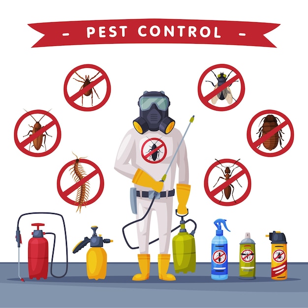 Vector pest control service banner template detecting exterminating and protecting vector illustration