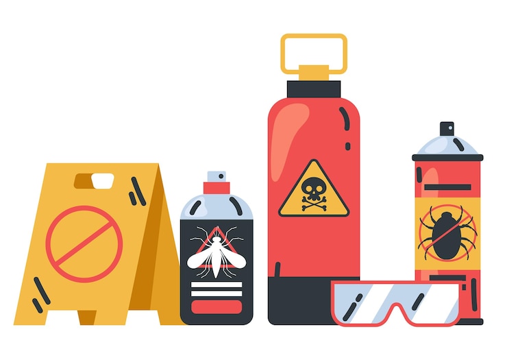 Vector pest control tools bottle insecticide disinfection abstract concept graphic design