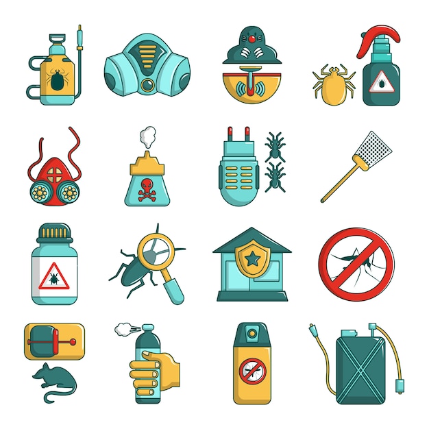 Pest control tools icons set