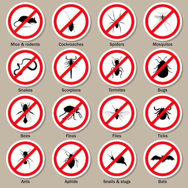 Pest and insect control symbol set.