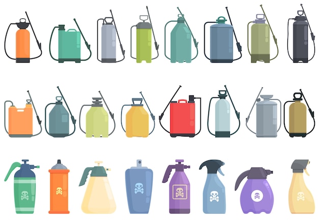 Pesticide sprayer icons set cartoon vector Pressure garden