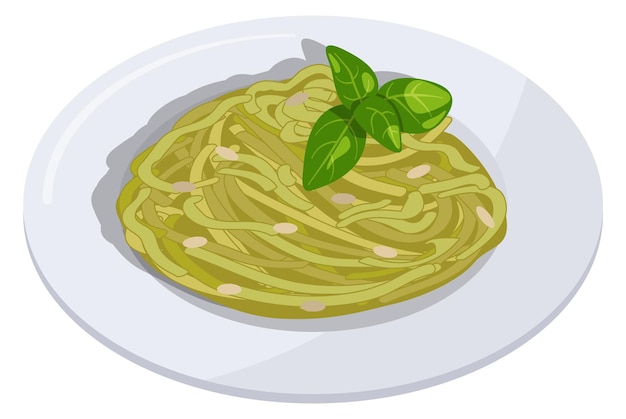 Vettore piatto di pasta al pesto icona di cibo fresco e gustoso