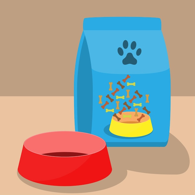 Vector pet bowl food pet care accessory set flat style vector illustration isolated