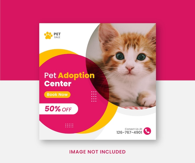 pet care adoption center square social media banner premium vector