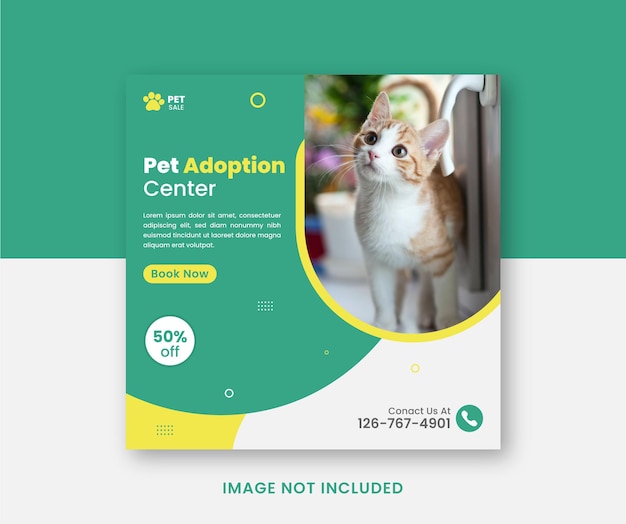 Vettore centro di adozione per la cura degli animali domestici banner per social media quadrato premium vector