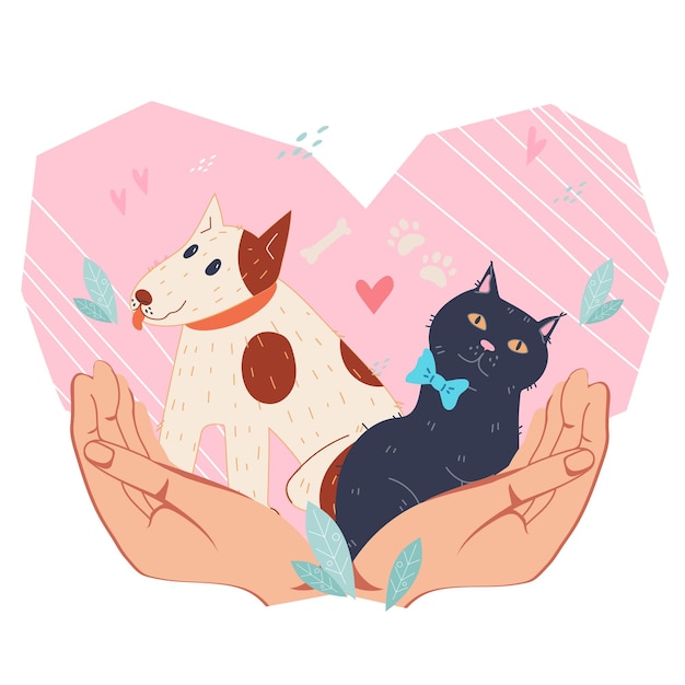 Pet care and adoption charity work for homeless animals flat vector isolated