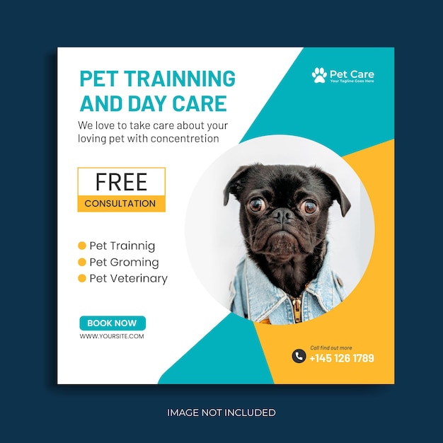 Pet care banner social media post facebook instagram template square flyer design vector