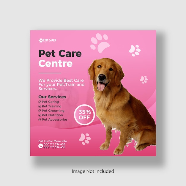 Pet Care Center sociale media en Instagram post en webbanner ontwerpsjabloon