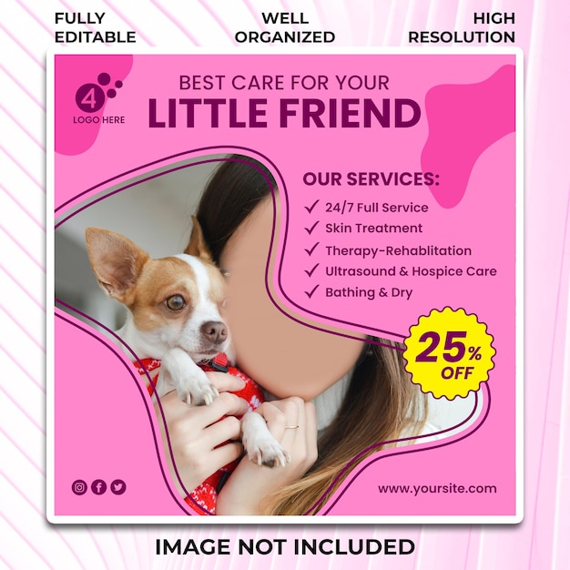 Pet Care Dierenarts Creatief Social Media Design Digitale Post Flyer Banner