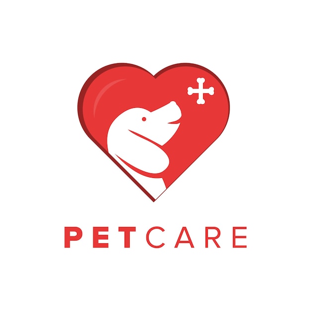 Pet care logo design template with heart and dog head illustration