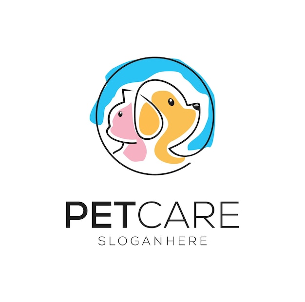 Pet Care-logo met plat sjabloonontwerp voor hond en kat