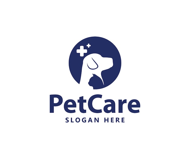 Логотип ухода за домашними животными с векторным шаблоном логотипа собак и кошек