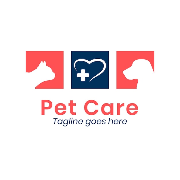 Logo per la cura degli animali domestici con simboli di cane e gatto