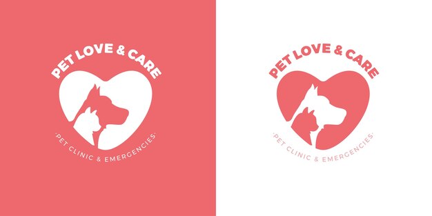 Vettore logo dell'opera d'arte della pet care and love clinic