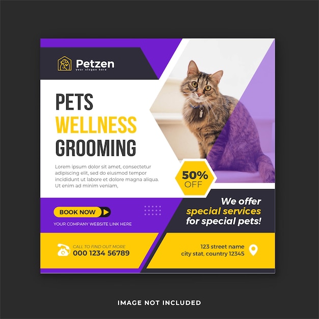 Vector pet care promotional social media banner template