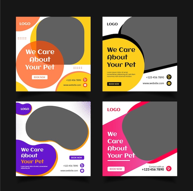 Pet care social media post design template square web banner instagram post banner cover design