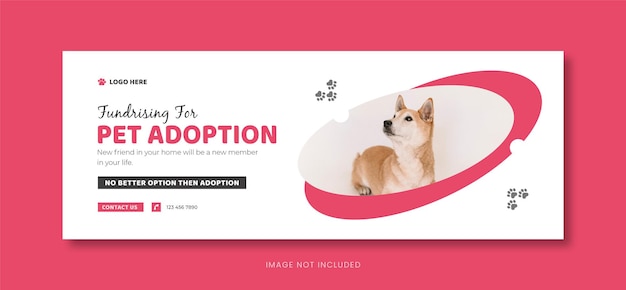 Pet care social media voorbladsjabloon of huisdier adoptie facebook banner ontwerp.