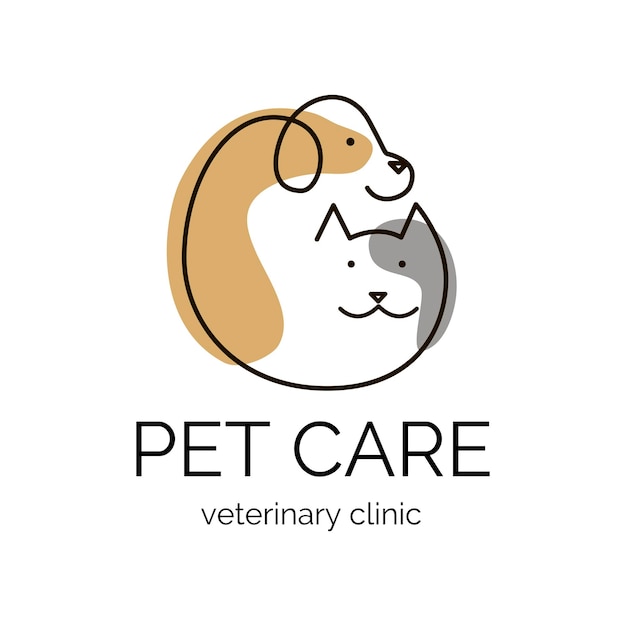 Cura dell'animale domestico. tamplate del logo della clinica veterinaria. logo design cane e gatto. illustrazione vettoriale.