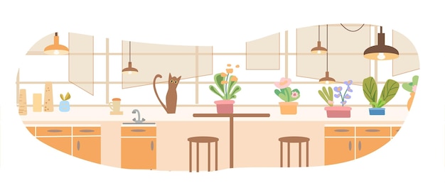Pet cats and dogs in home apartment Happy domestic animals flat vector illustration Interior Friendship love for pet concept for banner website design or landing web page