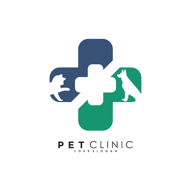 Vettore vettore di progettazione del logo della clinica per animali domestici con concetto creativo di illustrazione