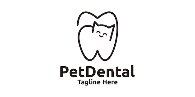 ペットロゴデザイン 猫と歯の組み合わせ ロゴデザイン テンプレート シンボル アイコン クリエイティブアイデア