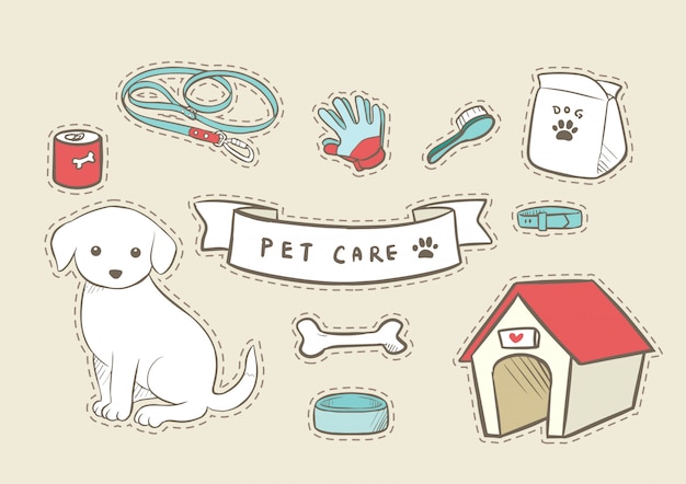 Pet Dog Care Hand Drawn