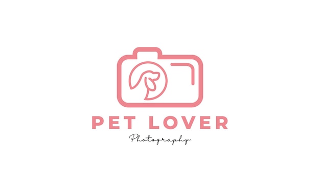 Vettore dell'icona del design del logo della fotografia dell'obiettivo della fotocamera dell'animale domestico o del cane o del gatto