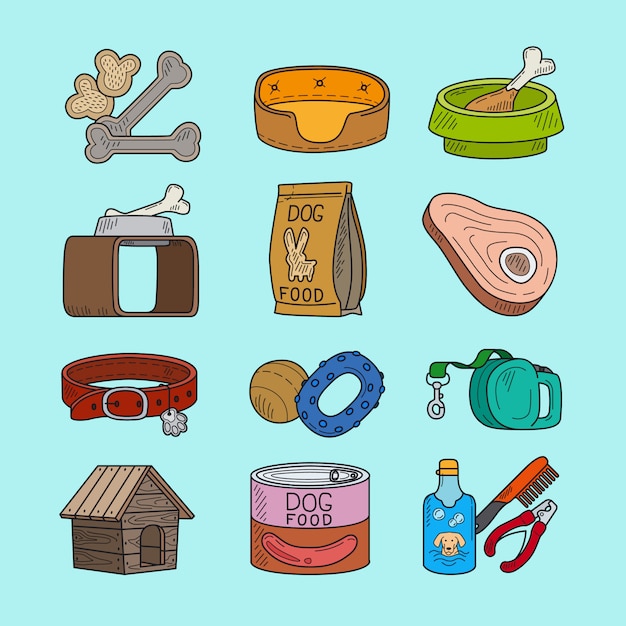 Pet dog doodle icons