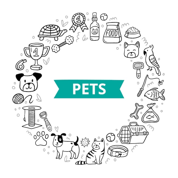 Pet elements in doodle style