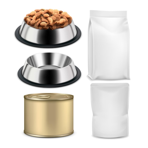 Pet food plate en lege zakken pakketten set