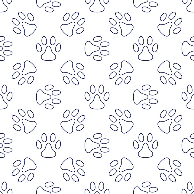 Vector pet footprints geometric seamless outline background vector animal paw prints pattern