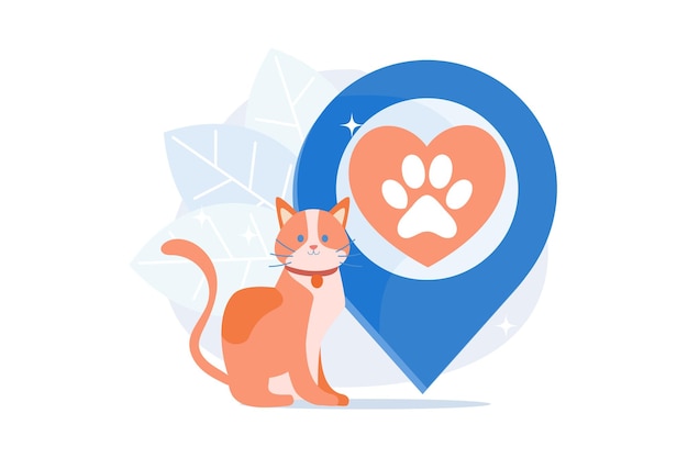 Vector pet friendly area domestic animals cat lovers cafe feline center location pet paw on red heart