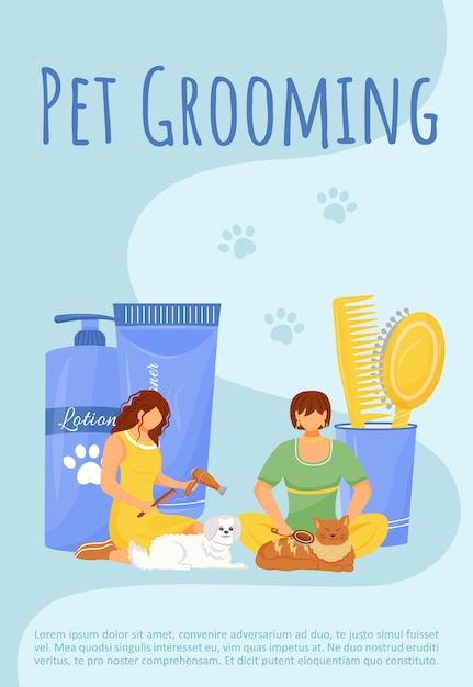 Pet grooming poster flat template