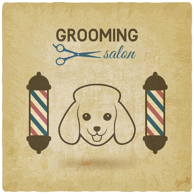 Pet grooming salon logo design vintage background