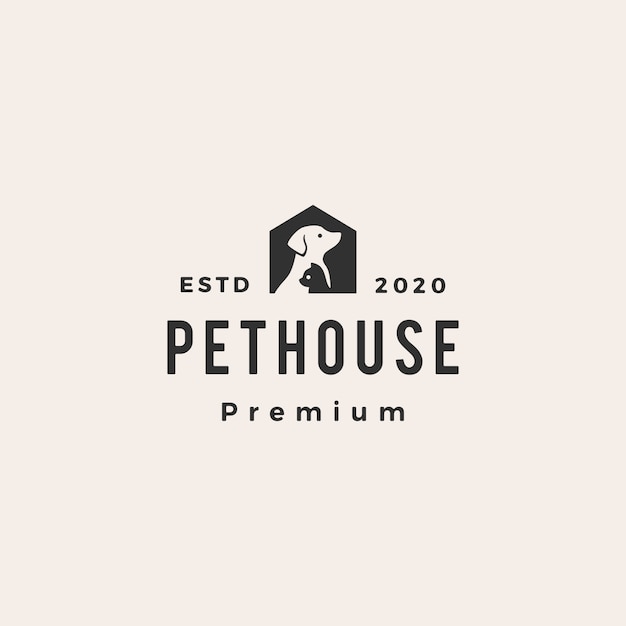 Pet house dog cat hipster vintage logo icon illustration