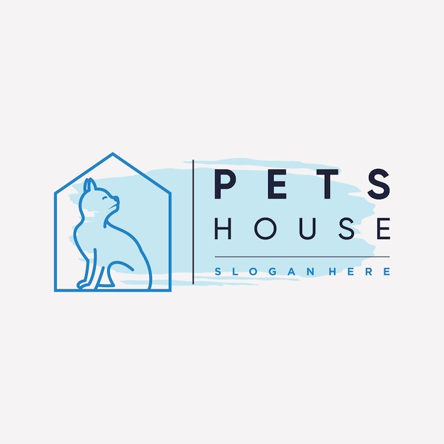 Vettore design del logo della casa per animali domestici con logo dell'icona del cane gatto e concetto di elemento creativo