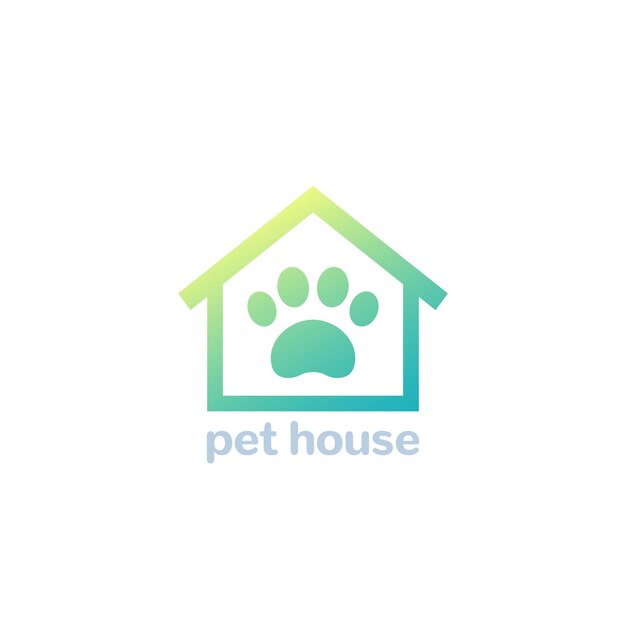 Pet house logo, paw and home vector icon