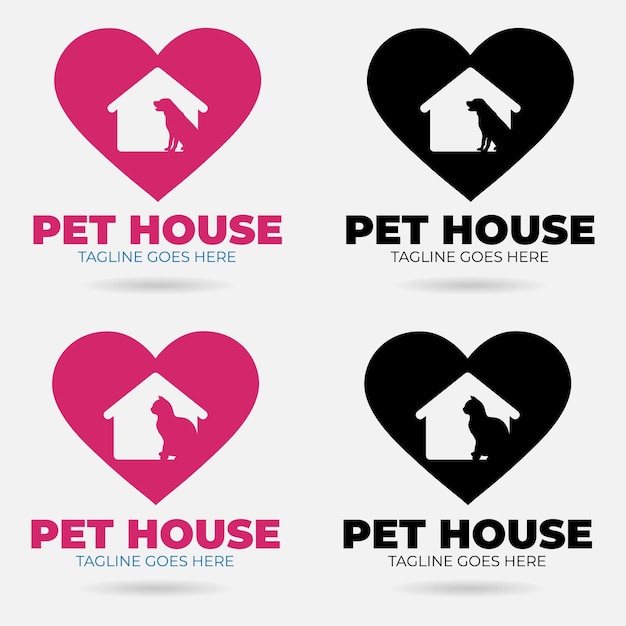 Modello di design moderno del logo dell'amore della casa dell'animale domestico