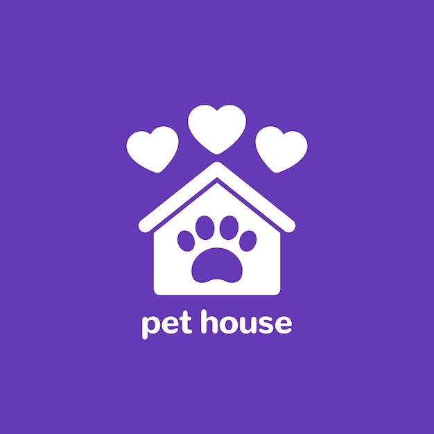 Лапа векторного логотипа дома домашних животных и дом с сердечками