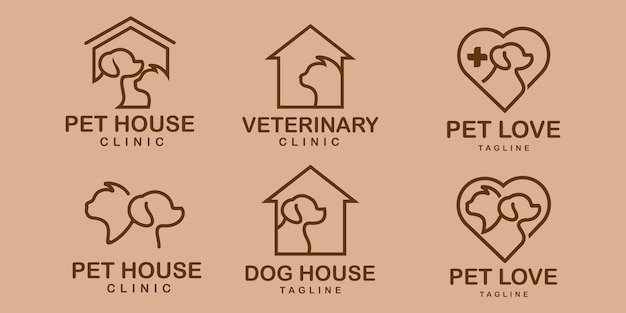 Pet icon set logo design with creative line style