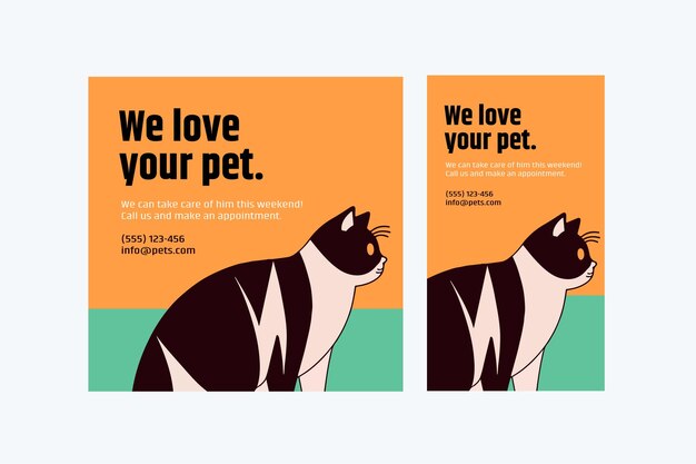 Vector pet instagram post and story cat illustration social media template